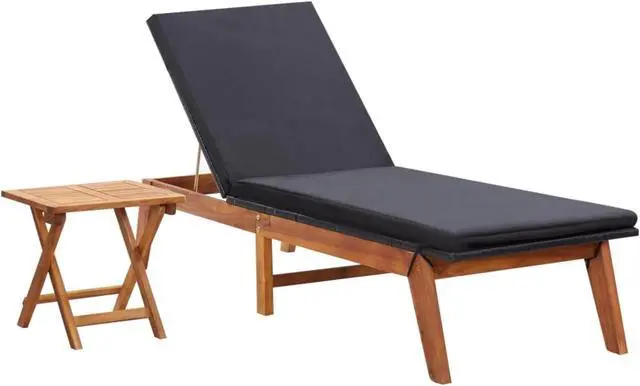 Alt view image 12 of 14 - vidaXL Patio Lounge Chair with Table and Cushion Poly Rattan Solid Acacia Wood