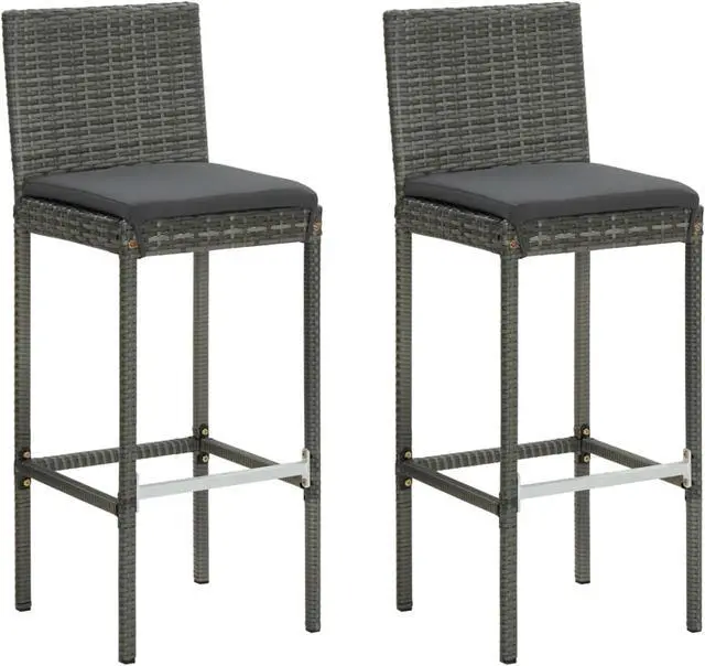 Alt view image 8 of 10 - vidaXL Bar Stools Counter Height Stool with Cushion 2 Pcs Gray Poly Rattan