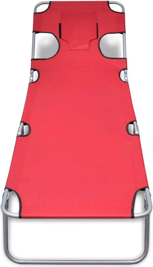 Alt view image 3 of 10 - vidaXL Folding Sun Lounger with Head Cushion Powder-coated Steel Red