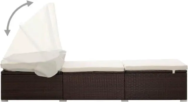 Alt view image 11 of 11 - vidaXL Patio Lounge Chair Sunlounger with Canopy and Cushion Poly Rattan Brown