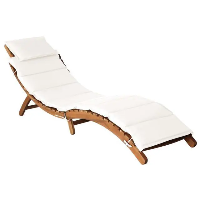 Alt view image 12 of 14 - vidaXL Solid Acacia Wood Sun Lounger with Cushion Cream Garden Sofa Chair Seat