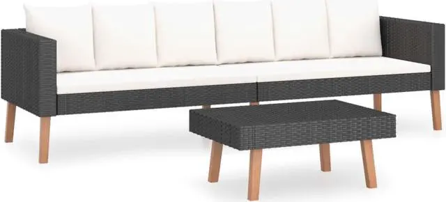 Alt view image 2 of 10 - vidaXL 2 Piece Garden Lounge Set with Cushions Poly Rattan Black