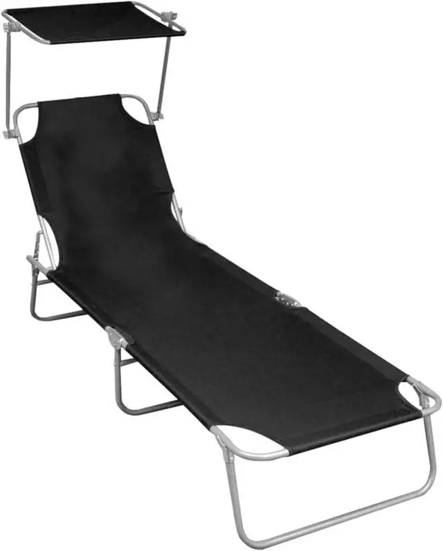 Alt view image 12 of 14 - vidaXL Sunlounger Black Powder-coated aluminum Standard Foldable