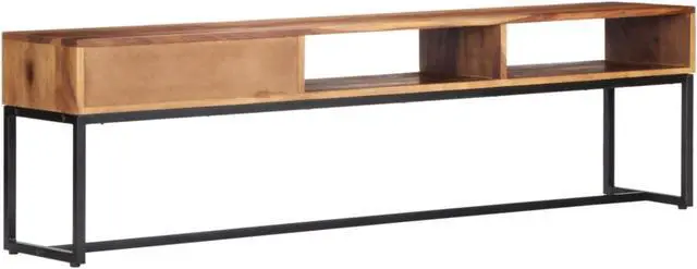 Alt view image 3 of 7 - vidaXL TV Cabinet Natural and Black Solid Acacia Wood, Powder-Coated Steel