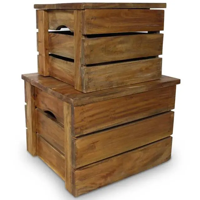 Alt view image 19 of 20 - vidaXL Solid Reclaimed Wood Storage Crate Set 2 Piece Box Trunk Toy Organizer