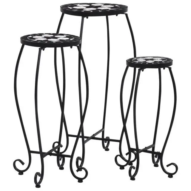 Alt view image 12 of 15 - vidaXL Table 3 Pcs Flower Pot Stand for Living Room Black and White Ceramic