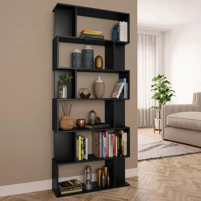 Alt view image 8 of 10 - vidaXL Book Cabinet/Room Divider Black Engineered Wood Bookshelf Highboard