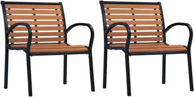 Alt view image 18 of 20 - vidaXL Patio Chairs 2 Pcs Outdoor Dining Chair Steel and WPC Black and Brown