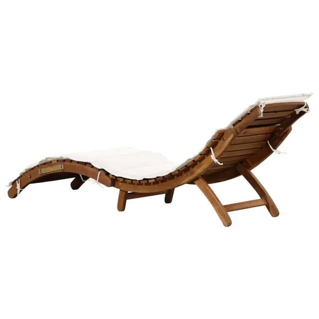 Alt view image 14 of 14 - vidaXL Solid Acacia Wood Sun Lounger with Cushion Cream Garden Sofa Chair Seat