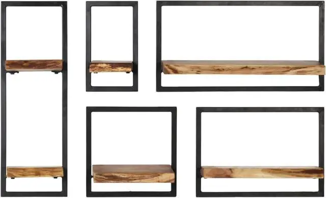 Alt view image 13 of 14 - vidaXL Wall Shelves Floating Shelves Display Shelves 5 pcs Solid Wood and Steel