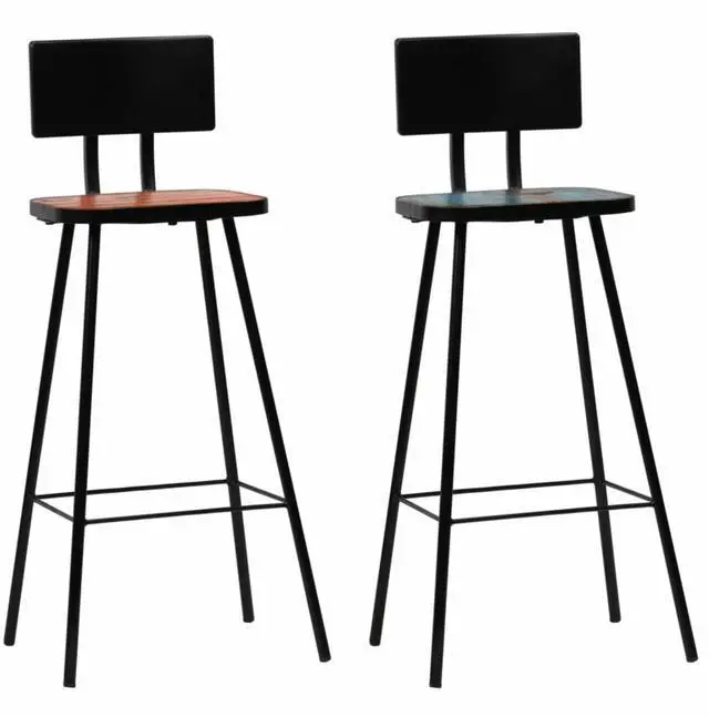 Alt view image 12 of 14 - vidaXL Bar Stools Bar Seats Counter Height Stools 2 Pcs Solid Reclaimed Wood