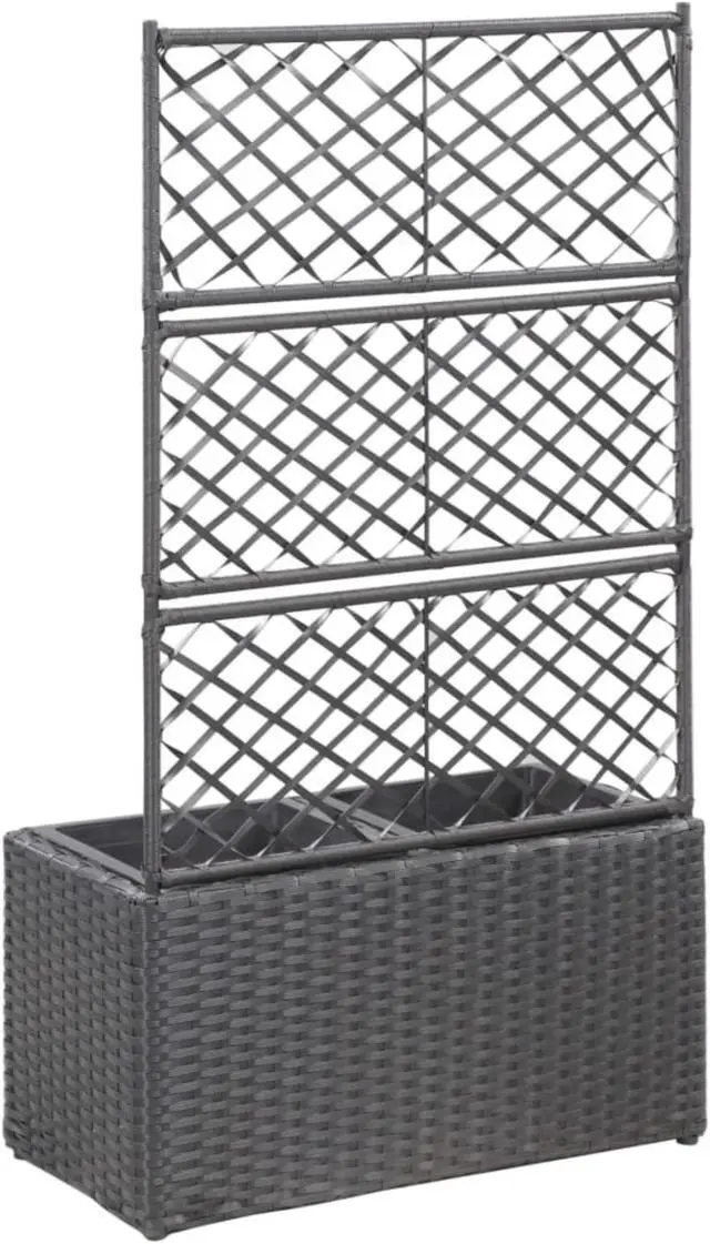 Alt view image 18 of 18 - vidaXL Trellis Raised Bed with 2 Pots Poly Rattan Black Planter Growing Box