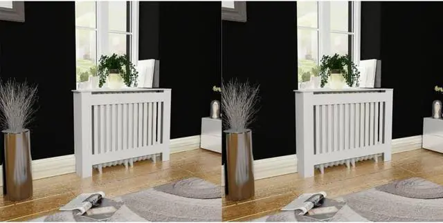 Alt view image 4 of 7 - vidaXL Radiator Cover Cabinet 2 Pcs Radiator Guard for Home Office White MDF