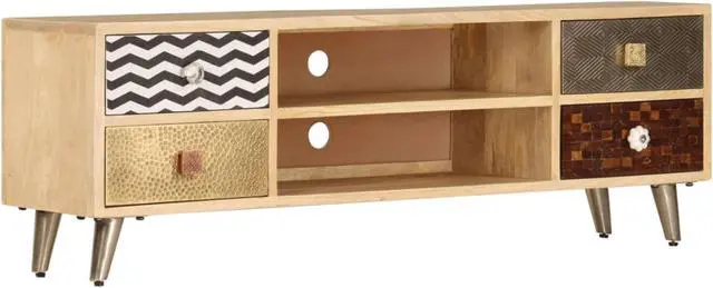 Alt view image 12 of 14 - vidaXL TV Stand TV Unit Sideboard TV Console Media Cabinet Solid Mango Wood