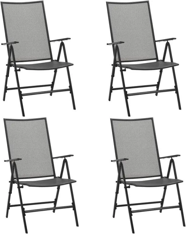 Alt view image 11 of 12 - vidaXL Folding Patio Chairs 4 Pcs Mesh Chair for Deck Garden Steel Anthracite