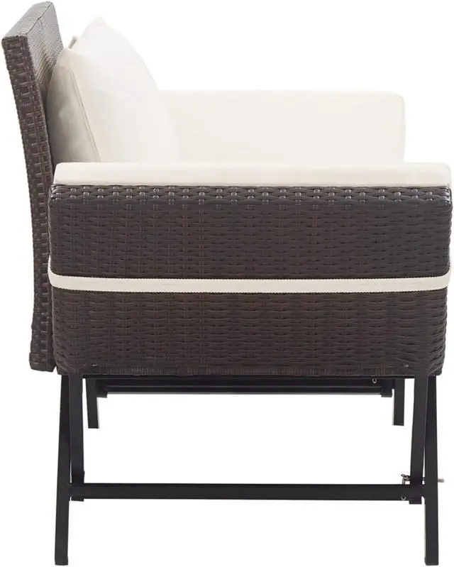Alt view image 10 of 15 - vidaXL Patio Bench with Adjustable Armrest and Cushions Brown Poly Rattan