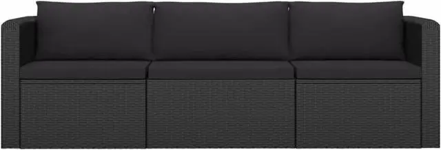 Alt view image 3 of 10 - vidaXL 3 Piece Garden Sofa Set with Cushions Poly Rattan Black
