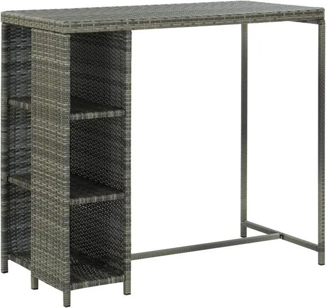 Alt view image 11 of 15 - vidaXL Bar Table with Storage Rack Gray Poly Rattan Dining Room Kitchen Table