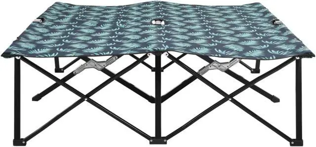 Alt view image 3 of 10 - vidaXL Two Person Folding Sun Lounger Leaf Print Steel