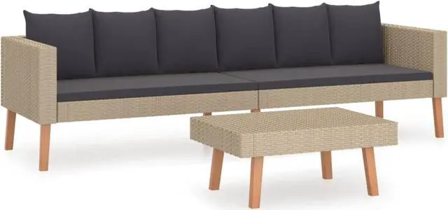 Alt view image 2 of 9 - vidaXL 2 Piece Garden Lounge Set with Cushions Poly Rattan Beige