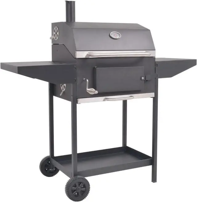 Alt view image 7 of 10 - vidaXL Charcoal Smoker Charcoal Grill Barbecue Grill with Bottom Shelf Black