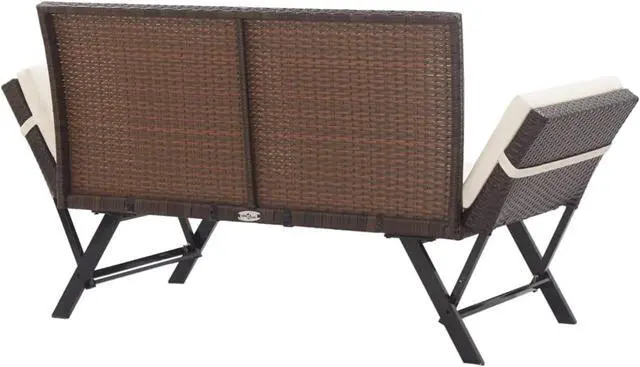 Alt view image 11 of 15 - vidaXL Patio Bench with Adjustable Armrest and Cushions Brown Poly Rattan