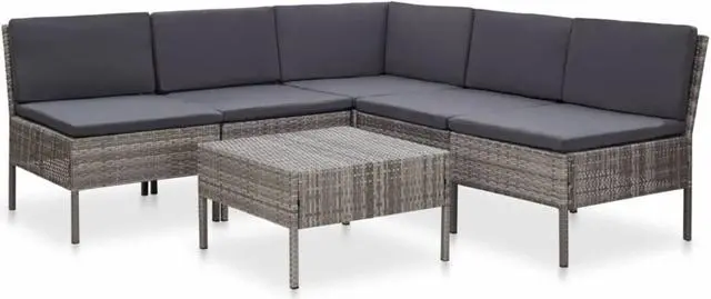 Main image of vidaXL 6 Piece Garden Lounge Set with Cushions Poly Rattan Gray