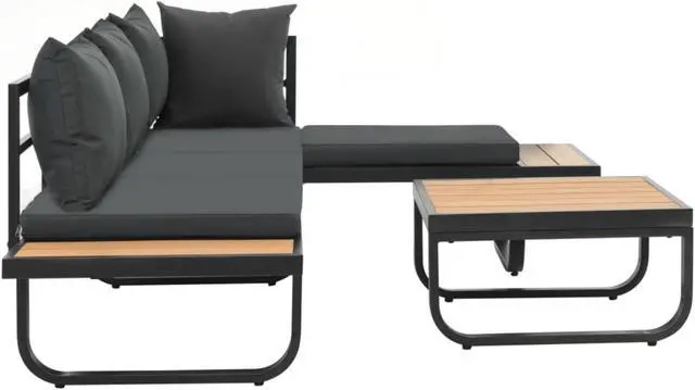 Alt view image 14 of 16 - vidaXL Patio Lounge Set Outdoor Sofa Set with Cushions 3 Piece Aluminum WPC