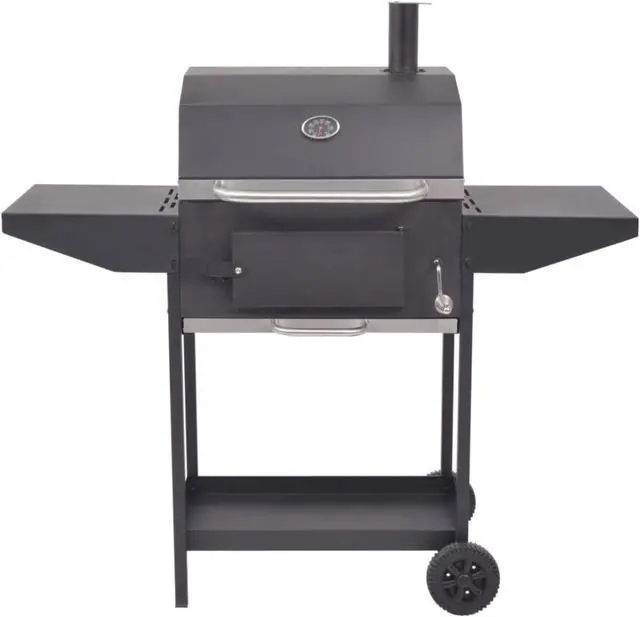 Alt view image 10 of 10 - vidaXL Charcoal Smoker Charcoal Grill Barbecue Grill with Bottom Shelf Black