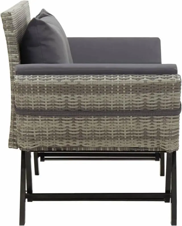 Alt view image 10 of 12 - vidaXL Patio Bench Outdoor Bench with Armrest and Cushions Gray Poly Rattan