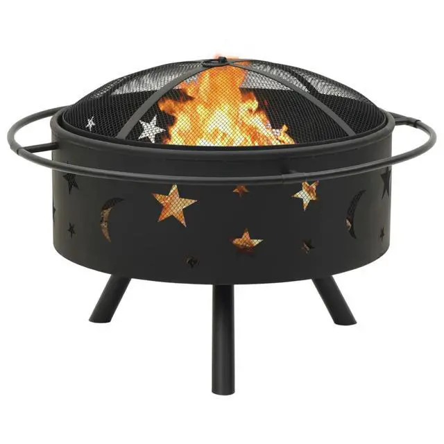 Alt view image 13 of 13 - vidaXL Fire Pit Outdoor Fireplace for Camping Firebowl with Poker XXL Steel