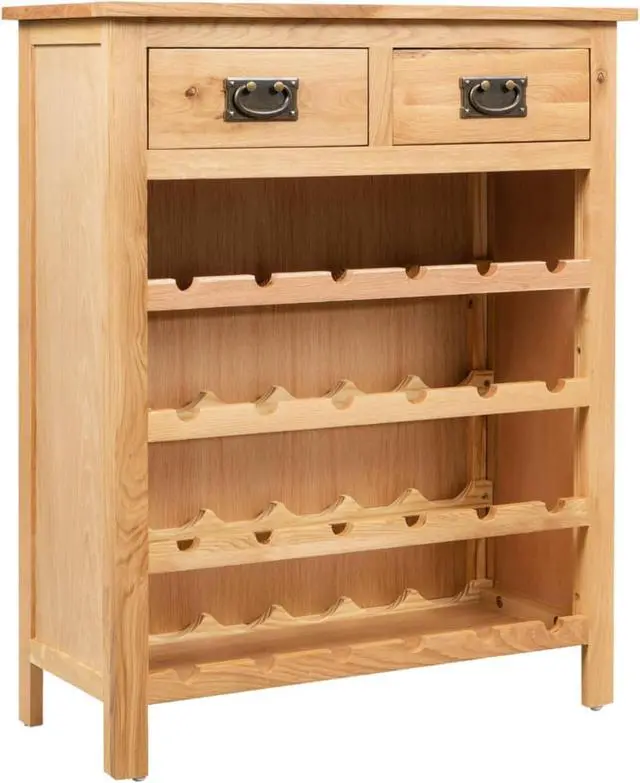 Alt view image 11 of 16 - vidaXL Wine Cabinet Bottle Holder 2 Drawers Floor Wine Cabinet Solid Oak Wood