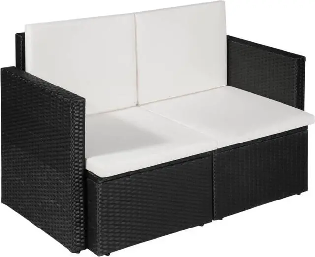 Alt view image 12 of 17 - vidaXL 2 Seater Sofa Couch with Cushions Patio Wicker Love Seat PE Rattan Black