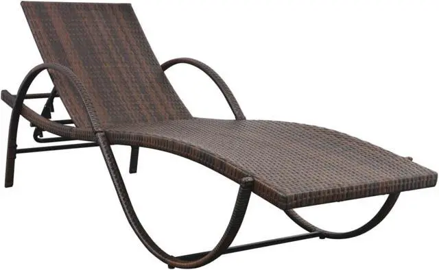 Alt view image 13 of 14 - vidaXL Patio Lounge Chair with Cushion and Adjustable Backrest Brown Poly Rattan