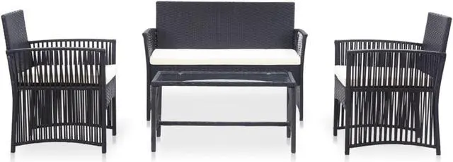 Alt view image 2 of 13 - vidaXL 4 Piece Garden Lounge Set with Cushion Poly Rattan Black