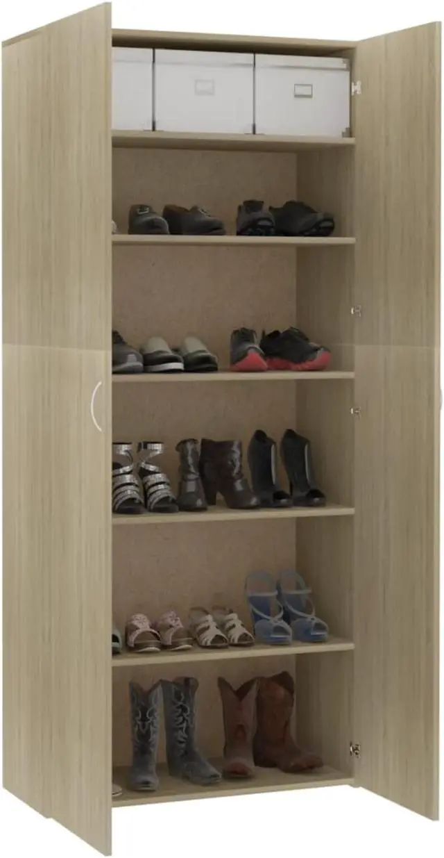 Alt view image 3 of 10 - vidaXL Shoe Cabinet Sonoma Oak 31.5"x14"x70.9" Chipboard