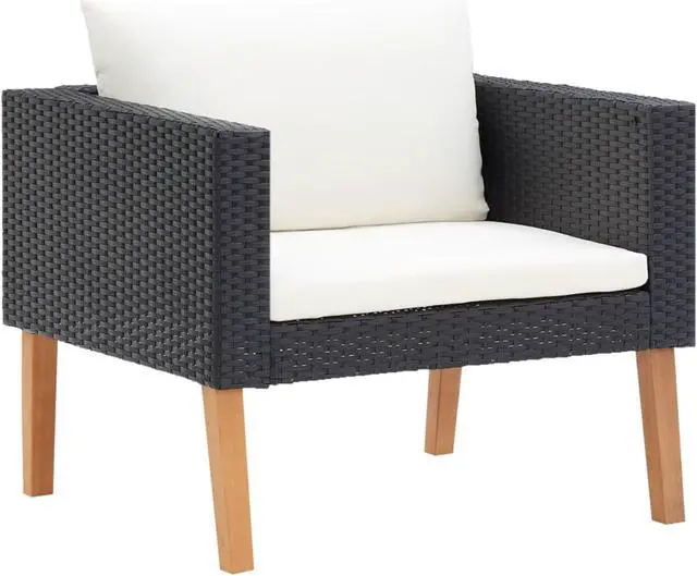 Alt view image 3 of 9 - vidaXL 4 Piece Garden Lounge Set with Cushions Poly Rattan Black