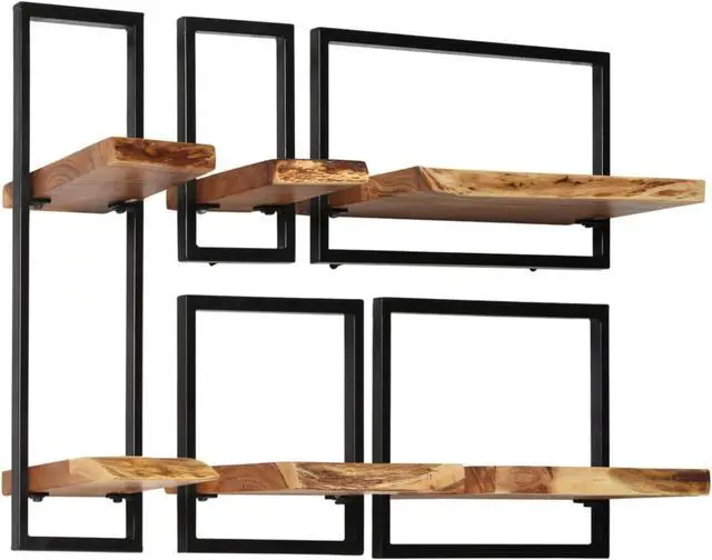 Alt view image 14 of 14 - vidaXL Wall Shelves Floating Shelves Display Shelves 5 pcs Solid Wood and Steel
