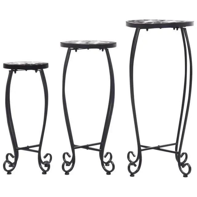 Alt view image 14 of 15 - vidaXL Table 3 Pcs Flower Pot Stand for Living Room Black and White Ceramic