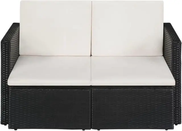 Alt view image 13 of 17 - vidaXL 2 Seater Sofa Couch with Cushions Patio Wicker Love Seat PE Rattan Black