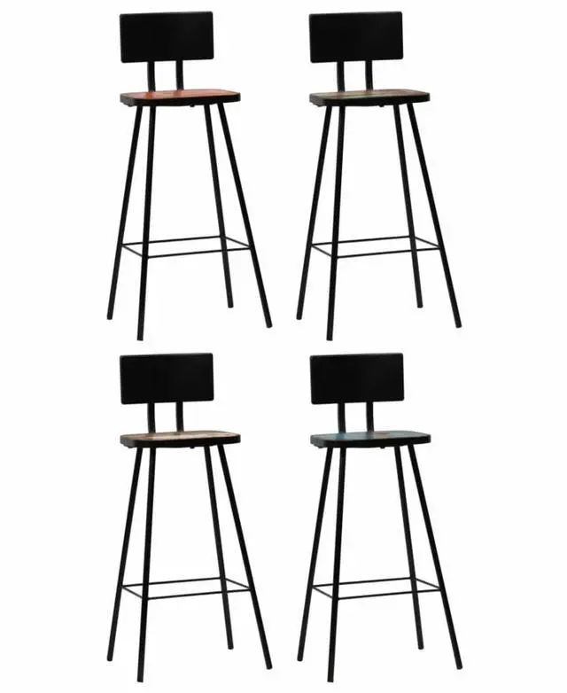 Alt view image 12 of 14 - vidaXL Bar Stools Counter Height Stool Island Stool 4 Pcs Solid Reclaimed Wood