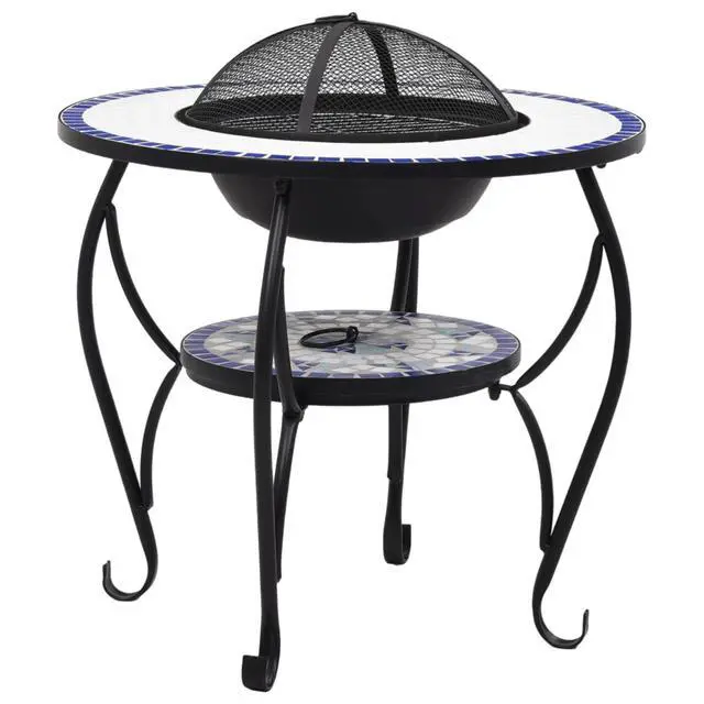 Alt view image 13 of 19 - vidaXL Fire Pit Table Fireplace Camping Firebowl Outdoor Blue and White Ceramic