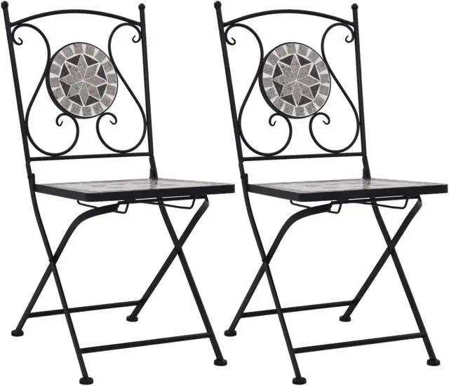 Alt view image 8 of 11 - vidaXL Folding Bistro Chairs 2 Pcs Folding Mosaic Bistro Outdoor Chair Gray