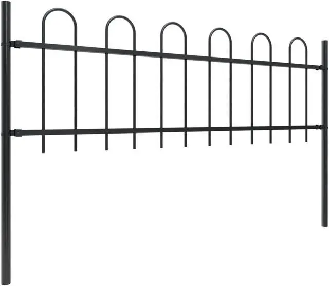Alt view image 2 of 8 - vidaXL Garden Fence with Hoop Top Steel 16.7ft Black