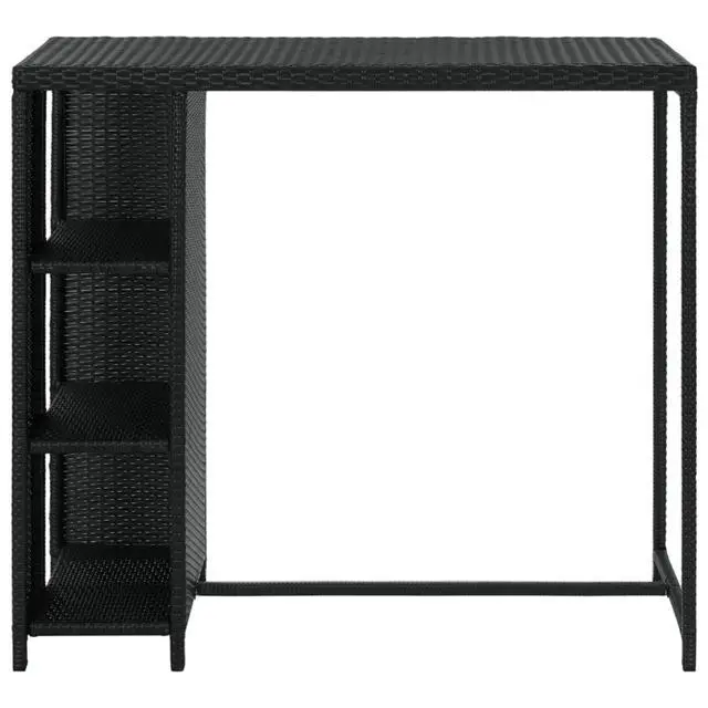 Alt view image 13 of 16 - vidaXL Bar Table with Storage Rack Black Poly Rattan Dining Room Kitchen Table