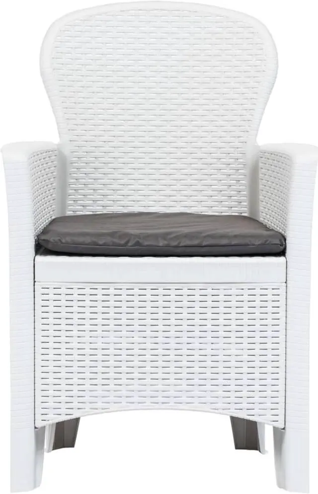 Alt view image 11 of 14 - vidaXL Patio Chairs 2 Pcs Dining Chair with Cushion White Plastic Rattan Look
