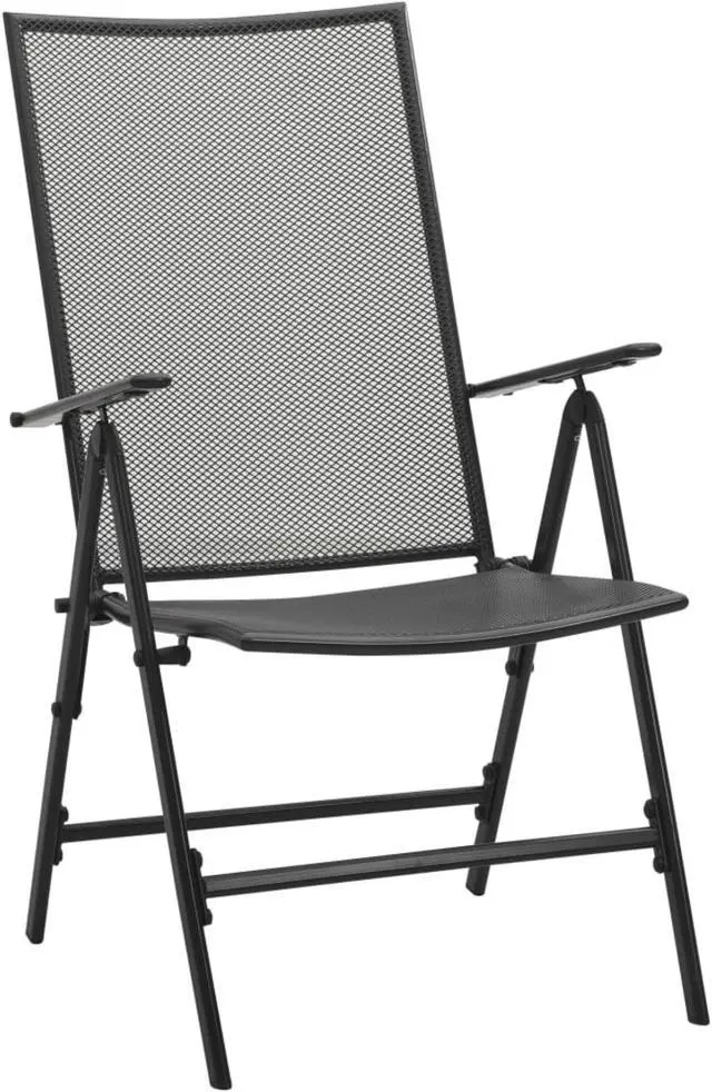 Alt view image 12 of 12 - vidaXL Folding Patio Chairs 4 Pcs Mesh Chair for Deck Garden Steel Anthracite