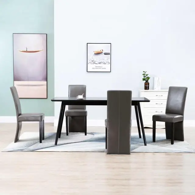 Alt view image 3 of 7 - vidaXL Dining Chairs 4 Pcs Side Chair with Solid Wood Legs Gray Faux Leather