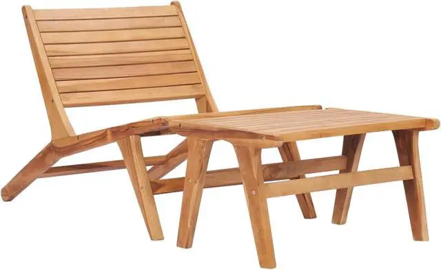 Alt view image 11 of 13 - vidaXL Patio Chair Patio Chaise Lounge Chair with Footrest Solid Wood Teak