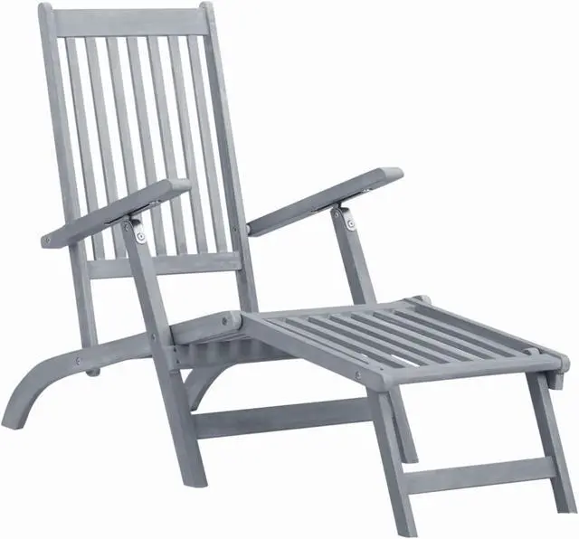 Alt view image 12 of 14 - vidaXL Deckchair Patio Lounge Chair Folding Sunlounger Gray Solid Acacia Wood